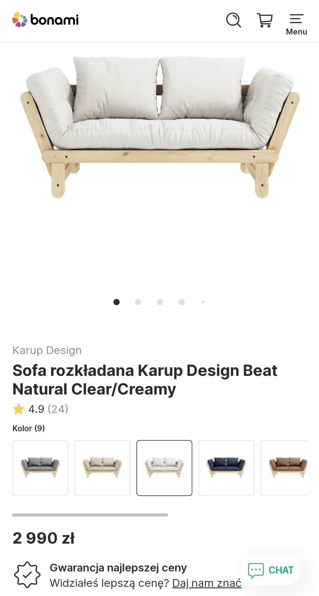 Leżanka Karup Design materac Futon beżowa rozkładana sofa 2-osobowa