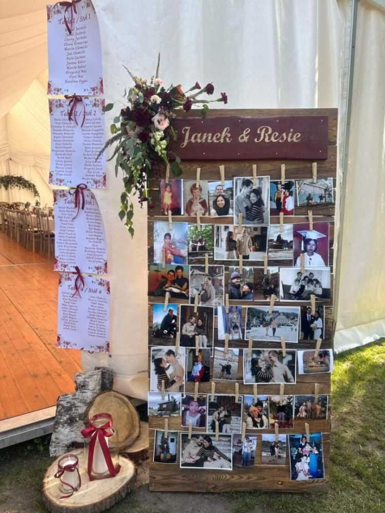 Drewniana tablica na zdjęcia, sztaluga, stojak