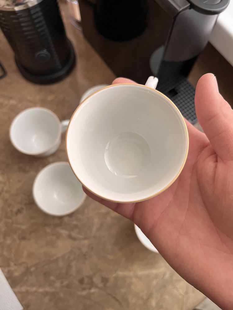 Filiżanki 6szt. białe złote do kawy espresso cappuccino Nowe porcelana