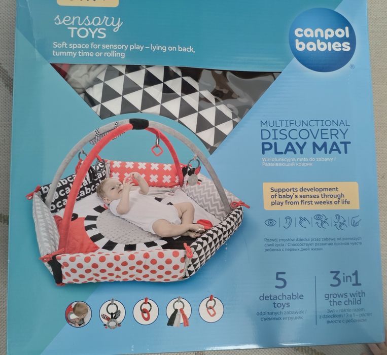 Canpol sensoryczna kontrastowa edukacyjna mata 3w1 kojec