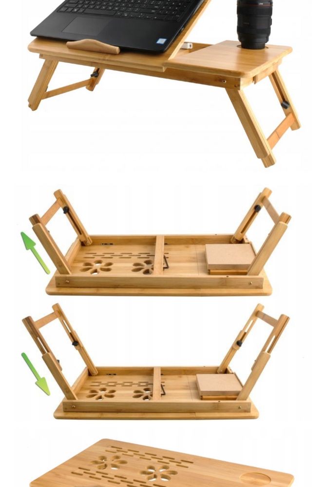 Stolik pod laptopa do łozka regulowany drewniany