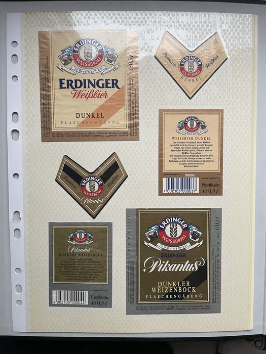 Karta etykiet piwnych Erdinger i Oettinger – Niemcy, lata 90.