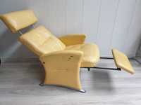 Fotel rozkładany bordowy relax skóra skórzany
