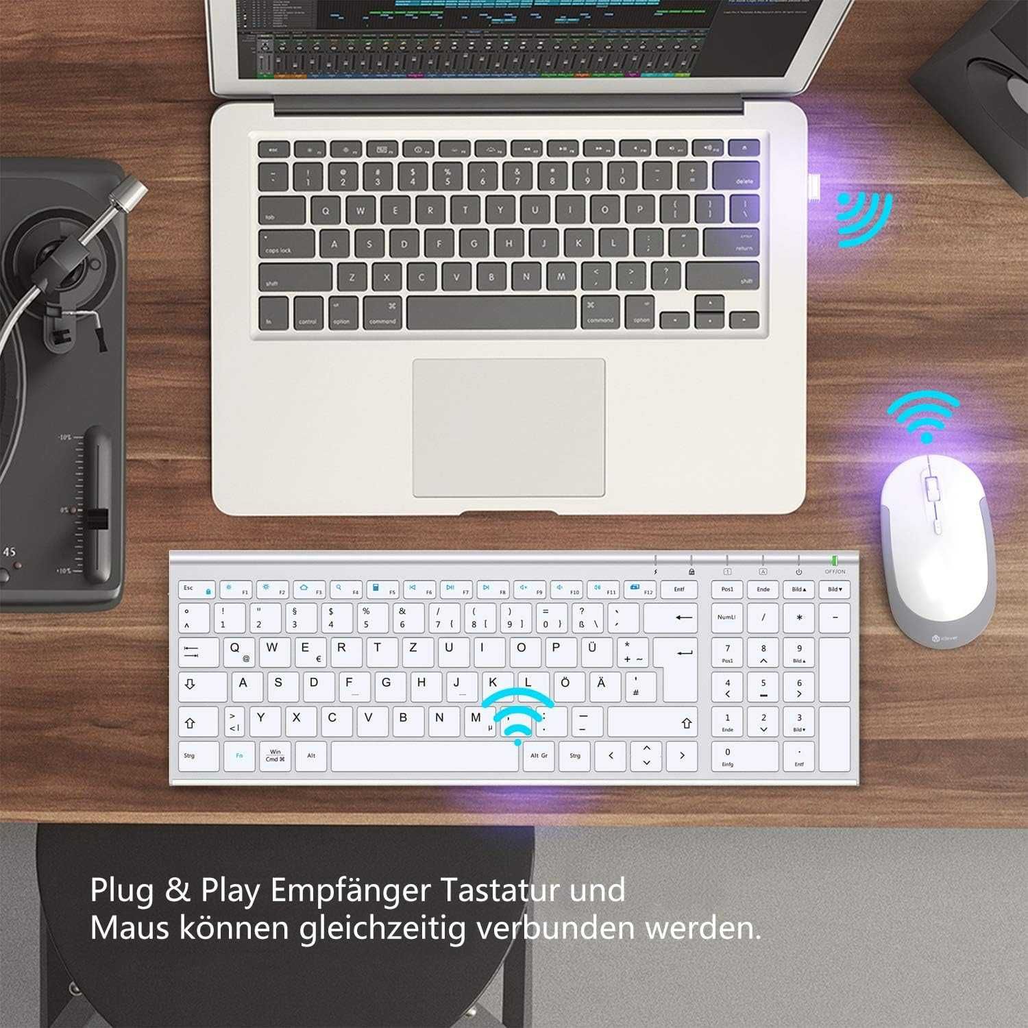 Cienka Klawiatura iClever GK03 2.4G, Srebrna, z Myszką