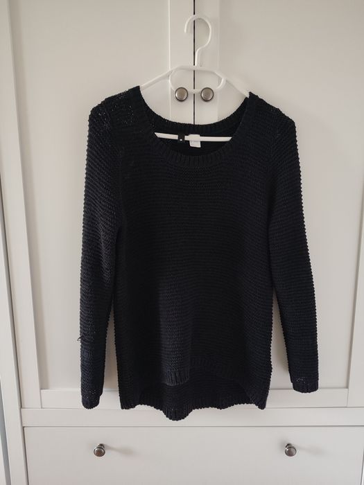 Sweter H&M S czarny ażurowy luźny