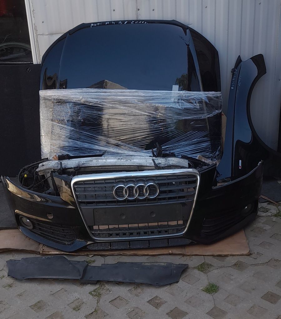 Audi A4 B8 Przód, zderzak, maska,pas z chłodnicami wentylatorem,błotni