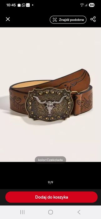 Nowy Pasek kowbojski metalowa klamra 120.cm zdobiony na całej długości