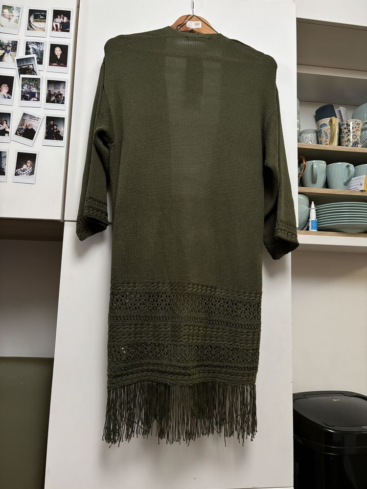 R S/M kardigan reserved zielony khaki boho hippie