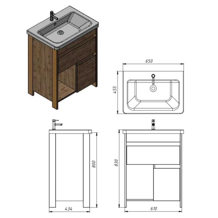 Тумба підлогова JUVENTA Bronx Brx-65 дуб вотан з умивальником Soft-65