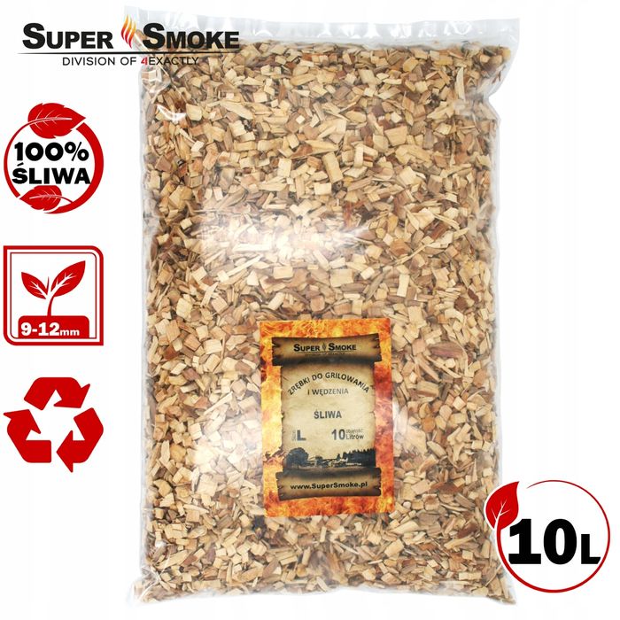 Zrębki Wędzarnicze Super Smoke ŚLIWA KL-10 (9-12mm) Large 10 Litrów
