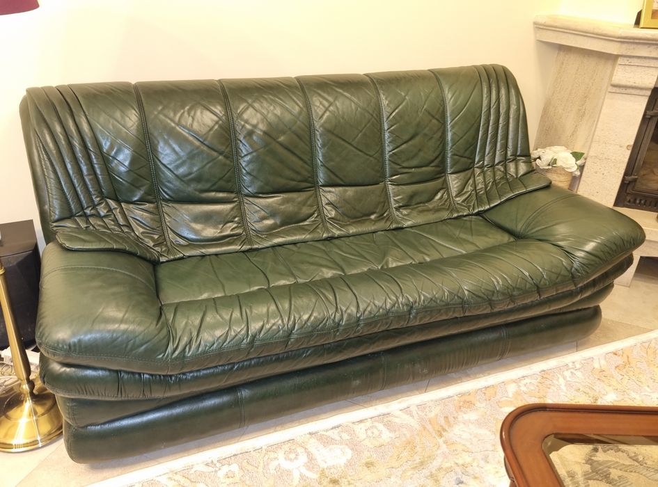 Conjunto 3 sofás em pele