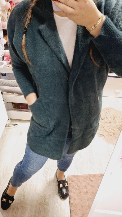 Płaszcz alpaka butelkowa zieleń nowa