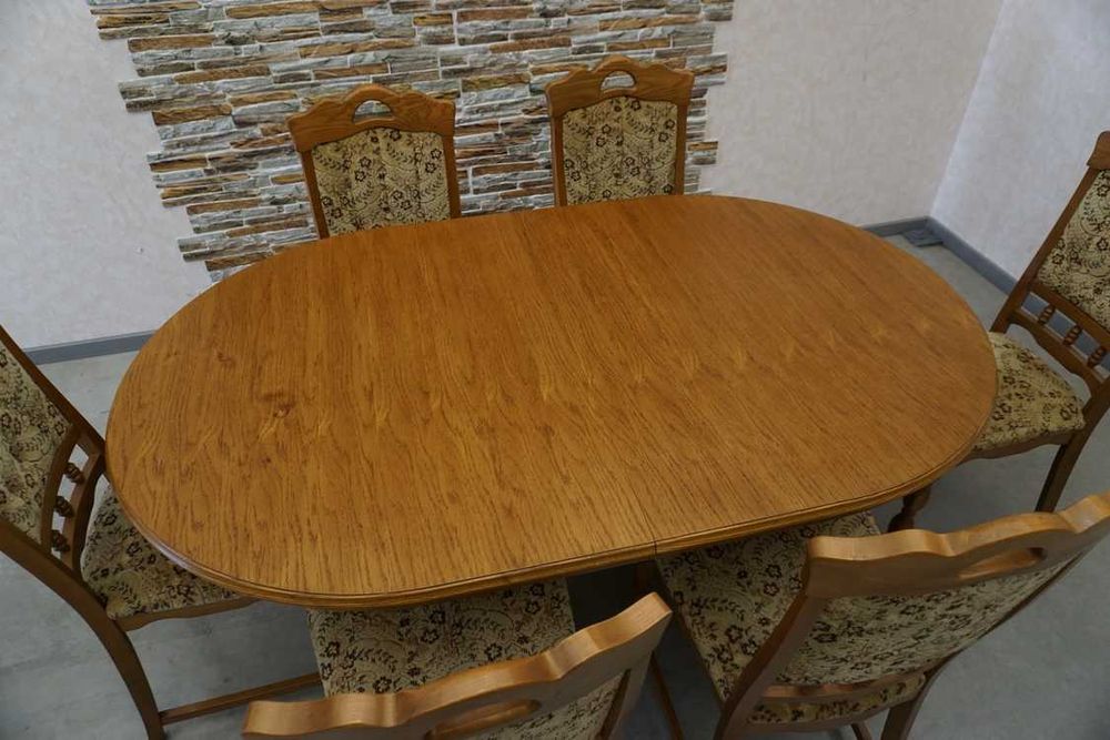 Stół Dębowy Rozkładany do 205 cm  + 6 Krzeseł do kompletu    L-194