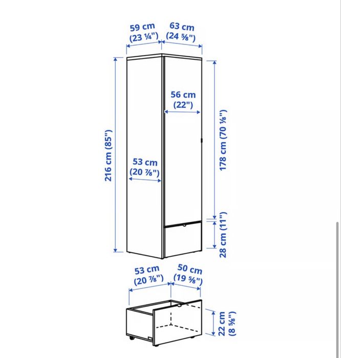 Roupeiro, cinz/branco, 63x59x216 cm