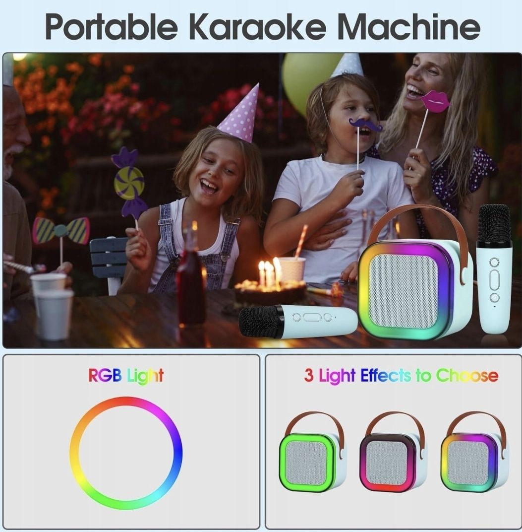 GŁośnik KARAOKE + Mikrofon Głośnik Bluetooth Bezprzewodowy USB RGB