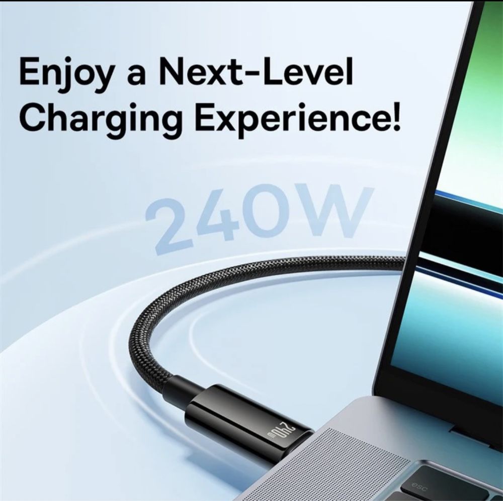 Кабель живлення Baseus 240 Вт USB Type C PD3.1 Supercharge 5A,