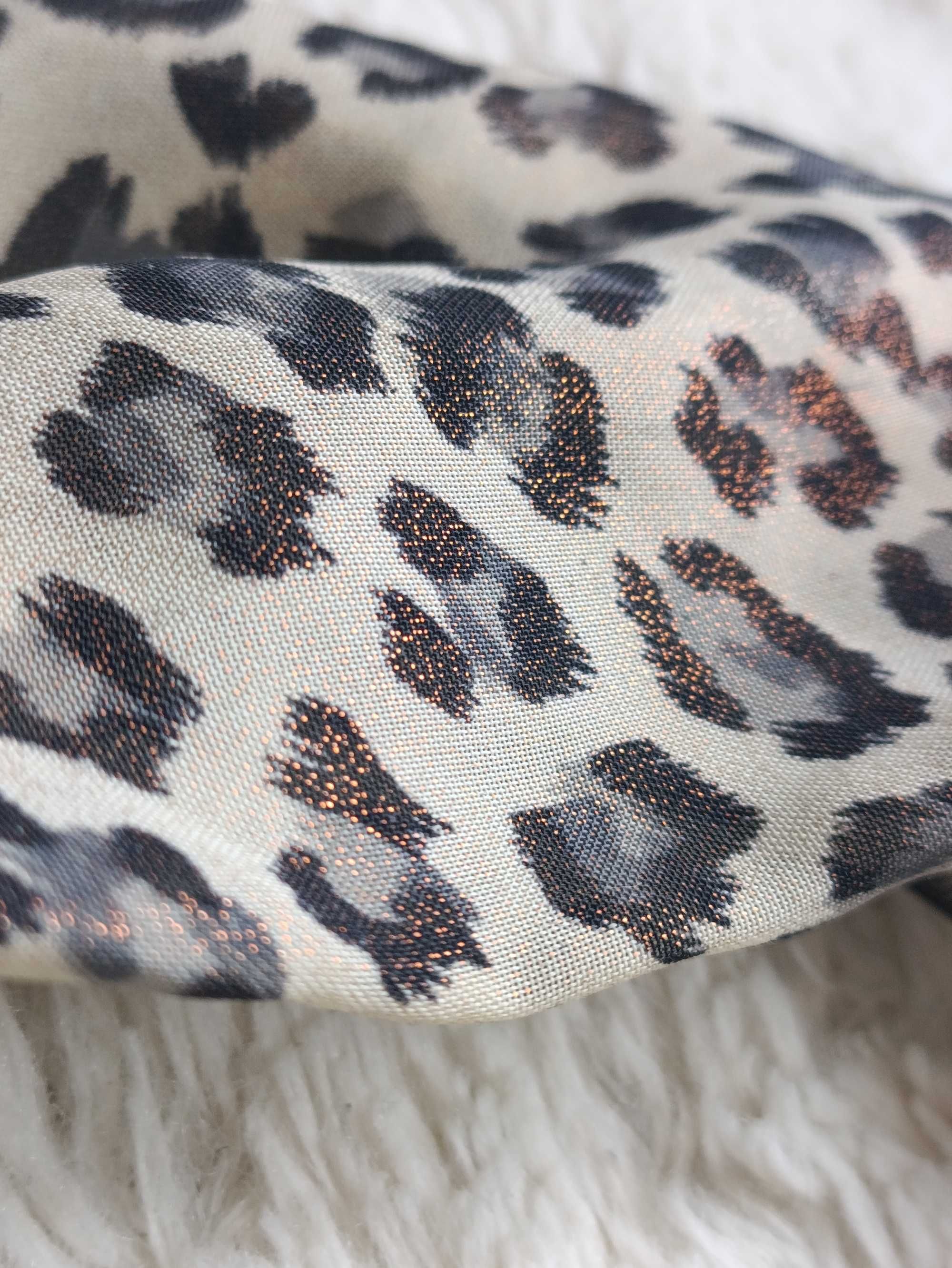 Opaska na głowę włosy panterka animal print połyskuje na złoto szeroka