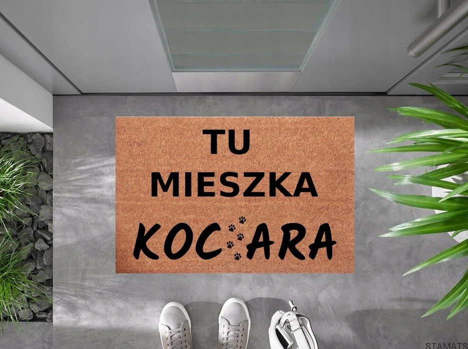 Wycieraczka kokosowa pod drzwI Tu Mieszka Kociara Idealny Prezent