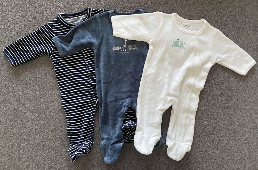 Lote 6 babygrows (1-6 M) chicco, vertbaudet, cotton juice e zara home