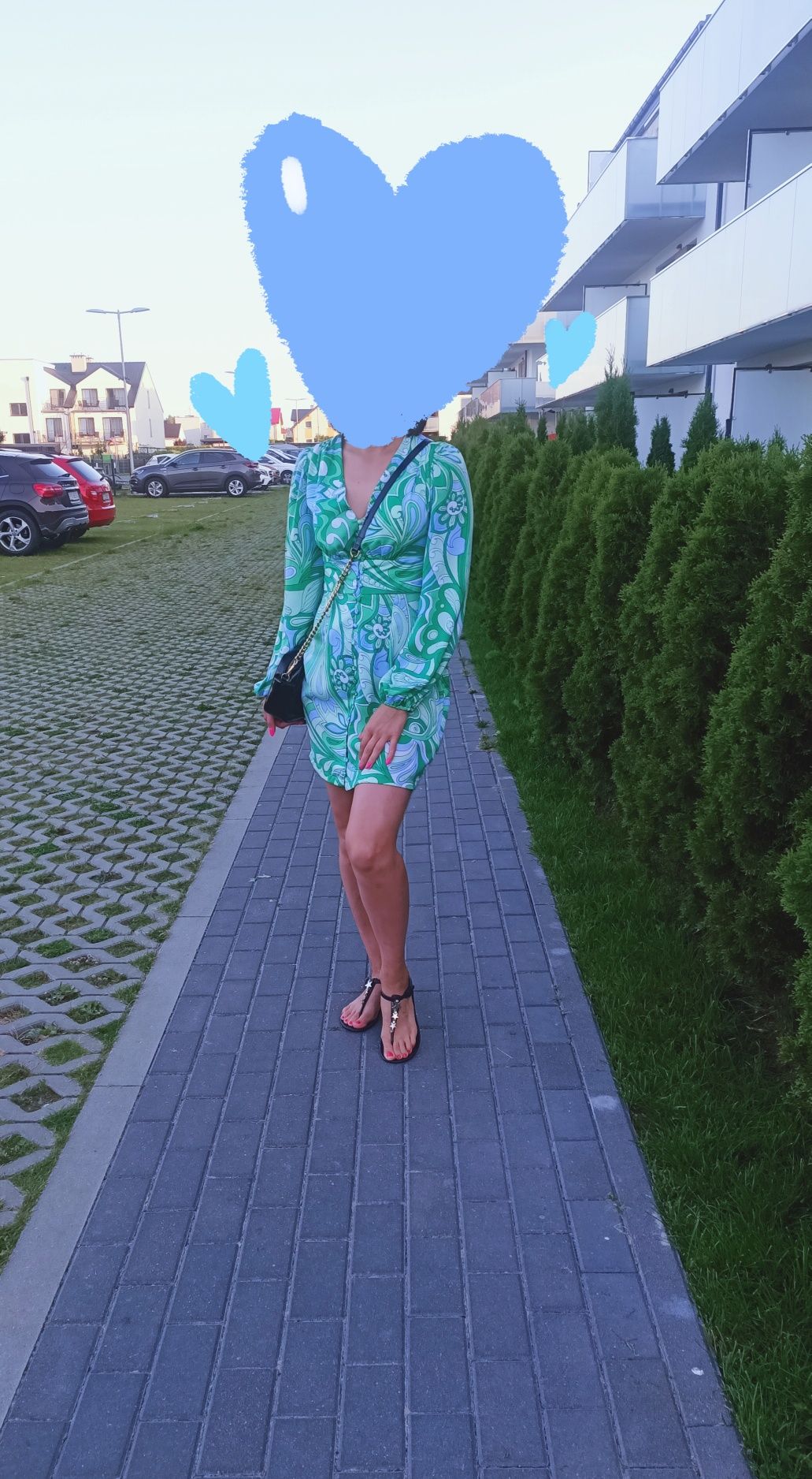 Mohito jedwabna letnia wzorzysta sukienka bufiaste rękawy
