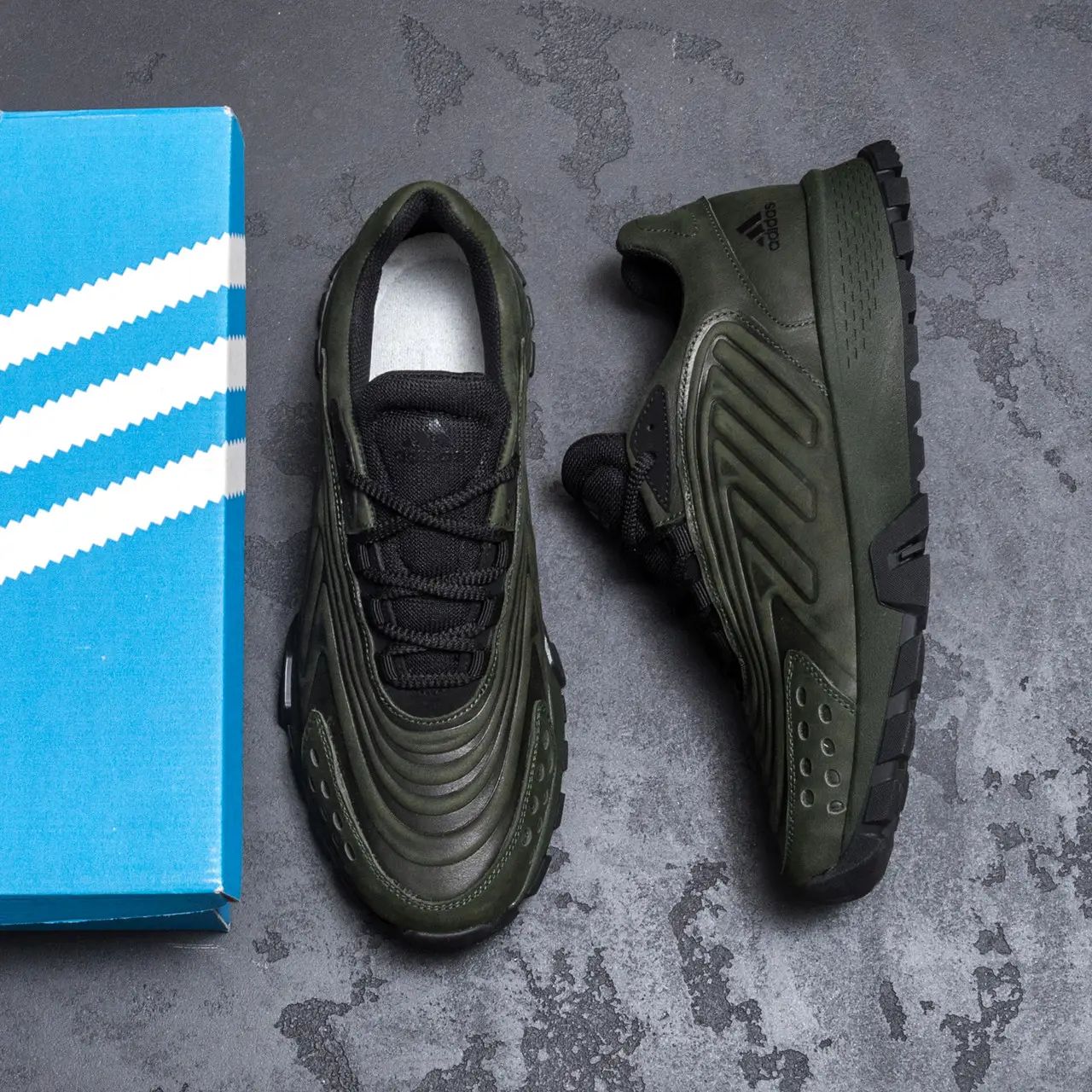 Зеленые мужские кроссовки Adidas весна-осень кожаные адидас