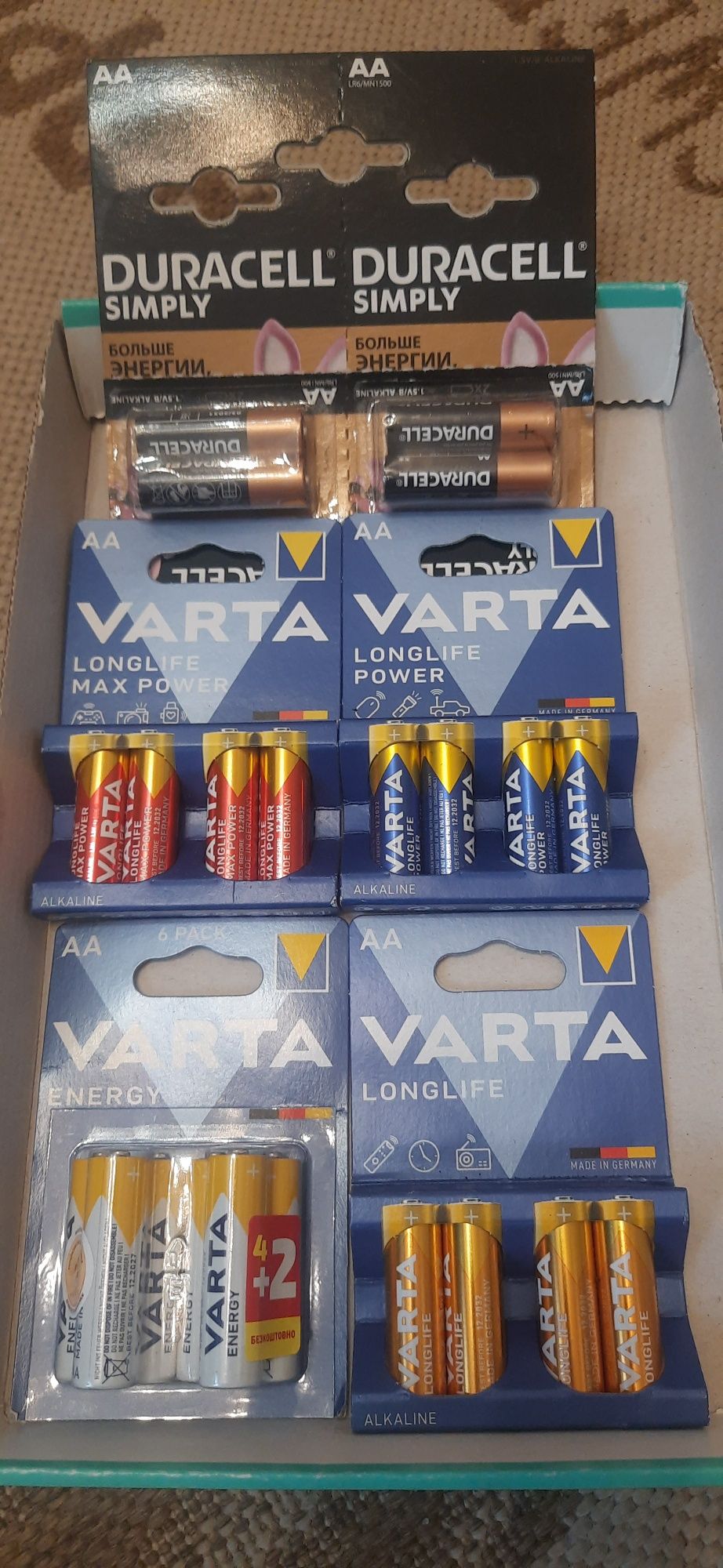 Батарейки алкалиновые АА и ААА Varta, Duracell, Videx, GP