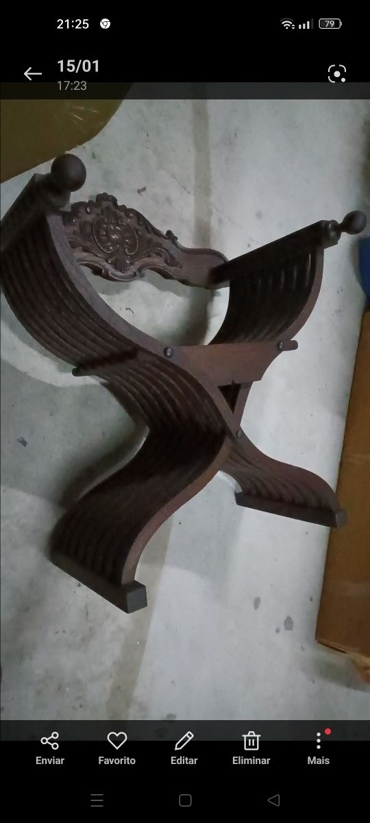 Cadeira vintage clássica antiga cadeirão madeira
