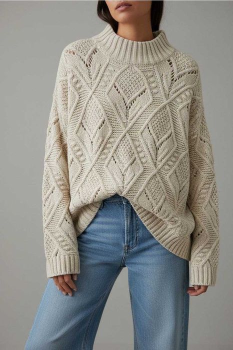 Теплый свитер oversize с красивым фактурным узором Tu, р. М/L