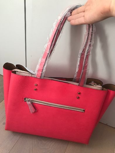 Oryginalna torebka Guess Jade Nowa neon pink logo shopper bag A4