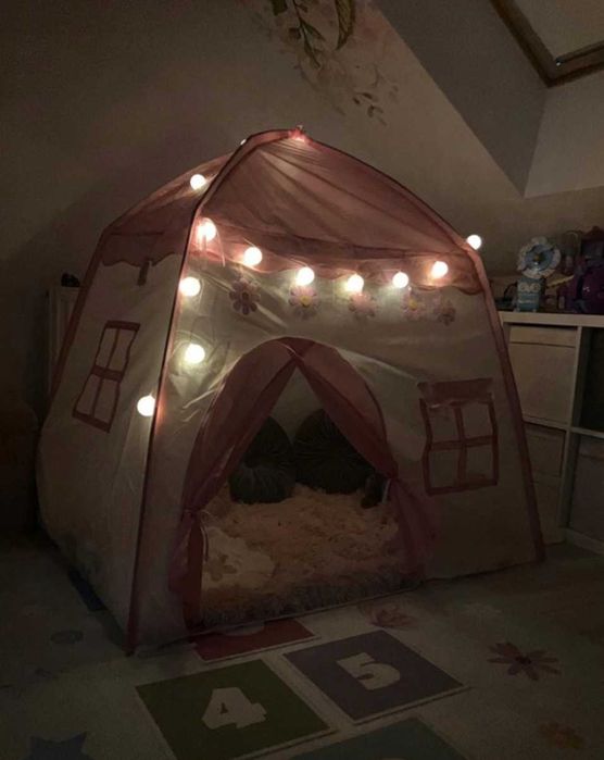 Namiot dla dzieci domek + girlanda cotton balls, lampki LED