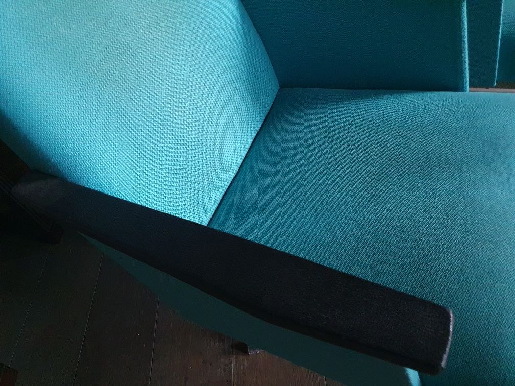Fotel niebieski turkusowy PRL vintage komplet