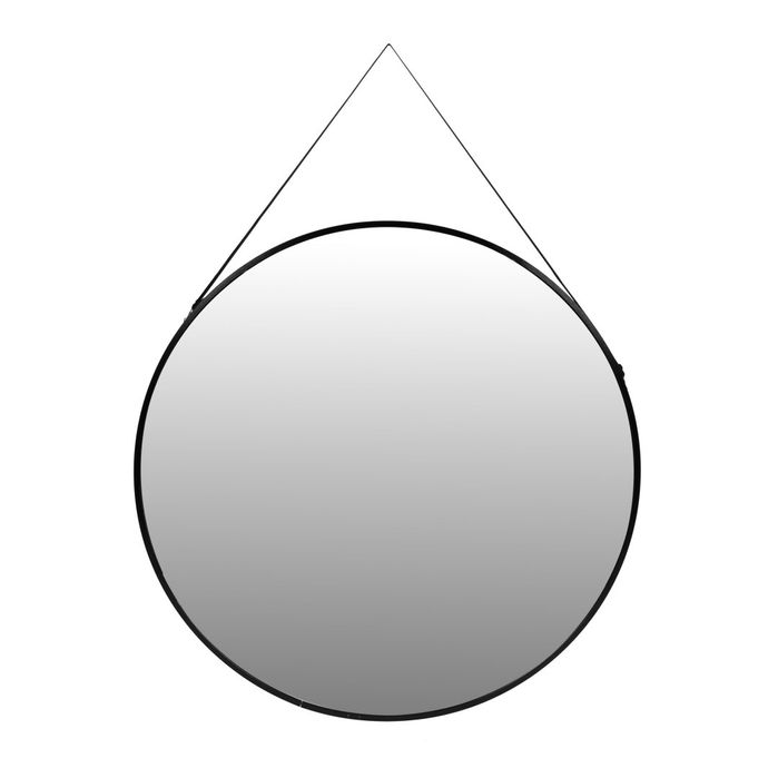 Lustro ścienne 60 cm wiszące na pasku nowoczesne czarna rama