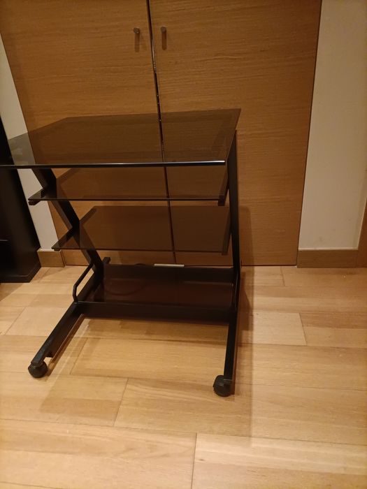 Mesa para várias impressoras em  metal e vidro fumado