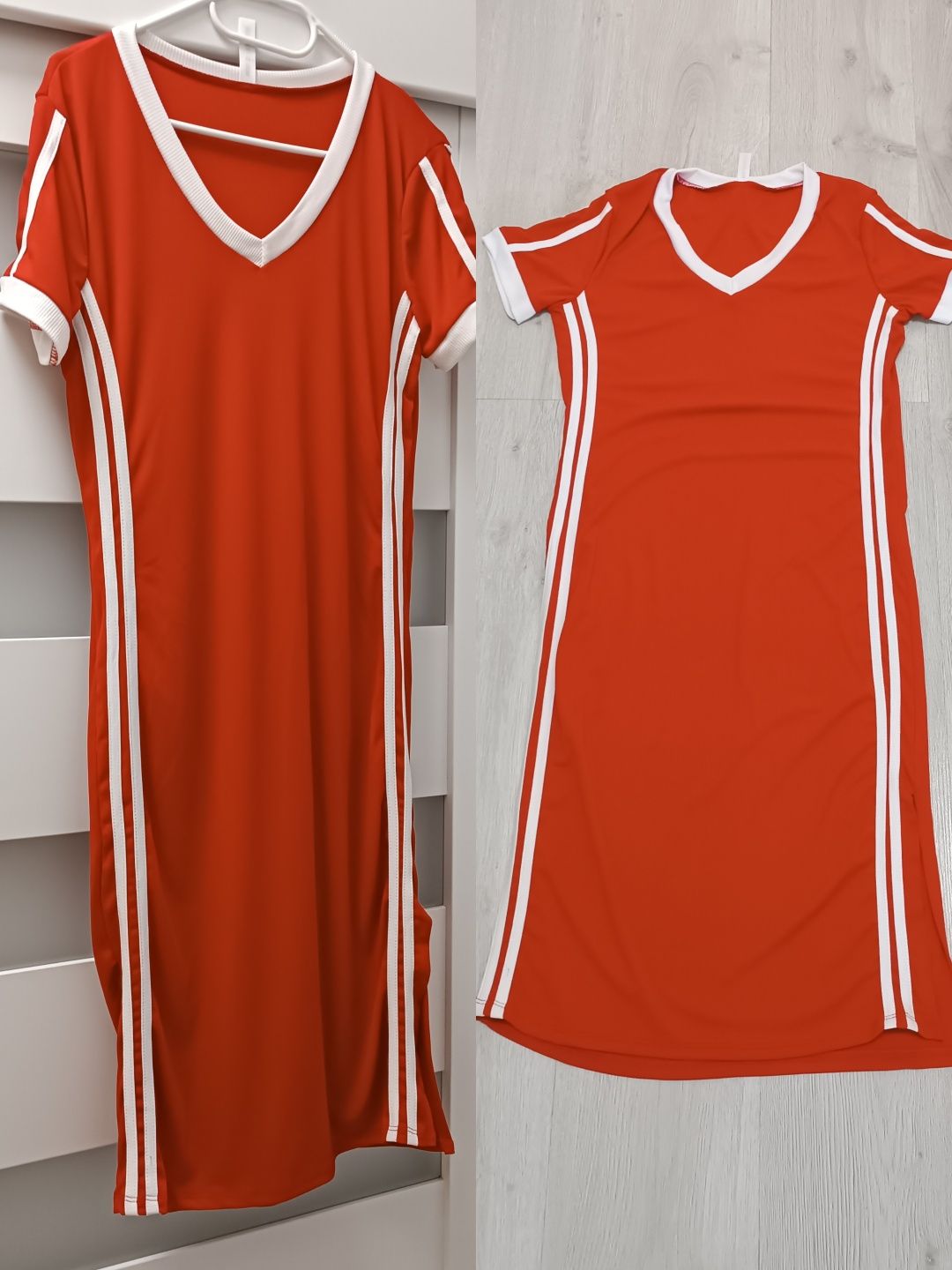 Sukienka prążek uni na S M L xl paski czerwona