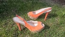 Buty sandały damskie koturny szpilki łososiowe zamsz rozm 39 włoskie