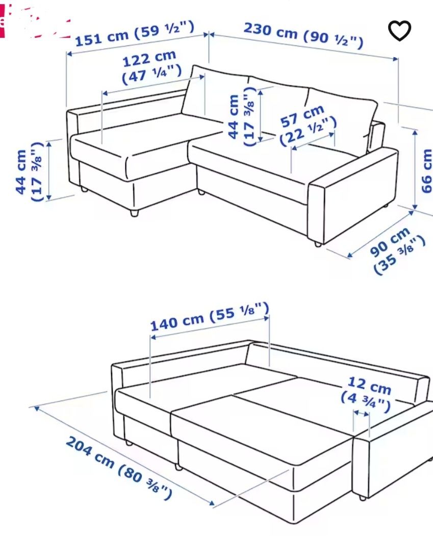 Sofá-cama com 3 lugares, e chaise loungue c/arrumação