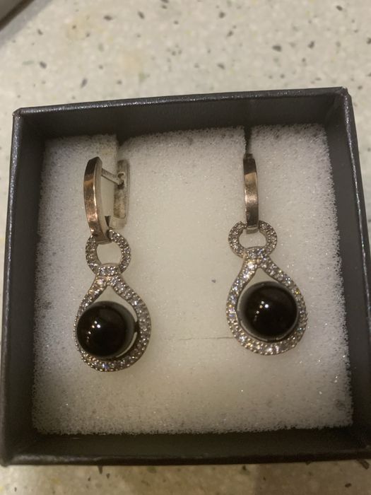 Серьги серебряные с черным ониксом