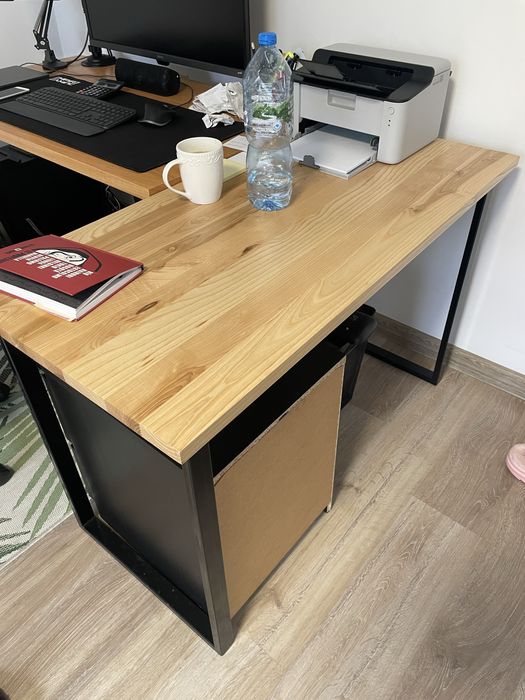 Biurko dębowe blat dębowy loft lakierowany metalowe nogi