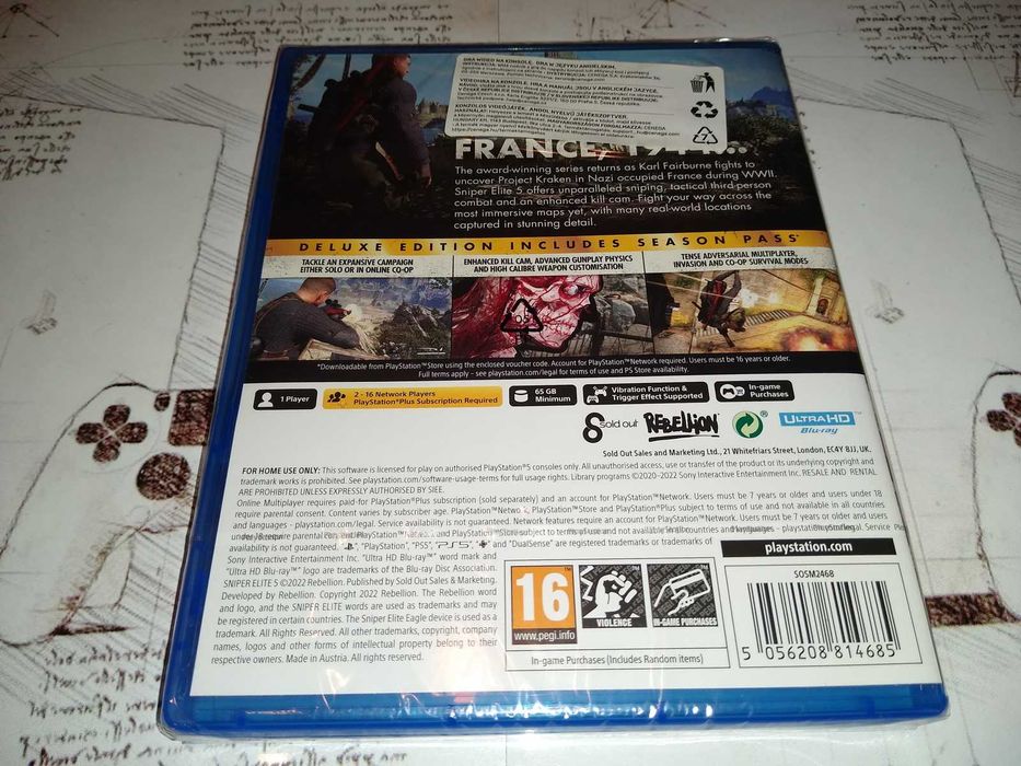 Sniper Elite 5 Deluxe Edition Ps5 nowa folia polska wersja