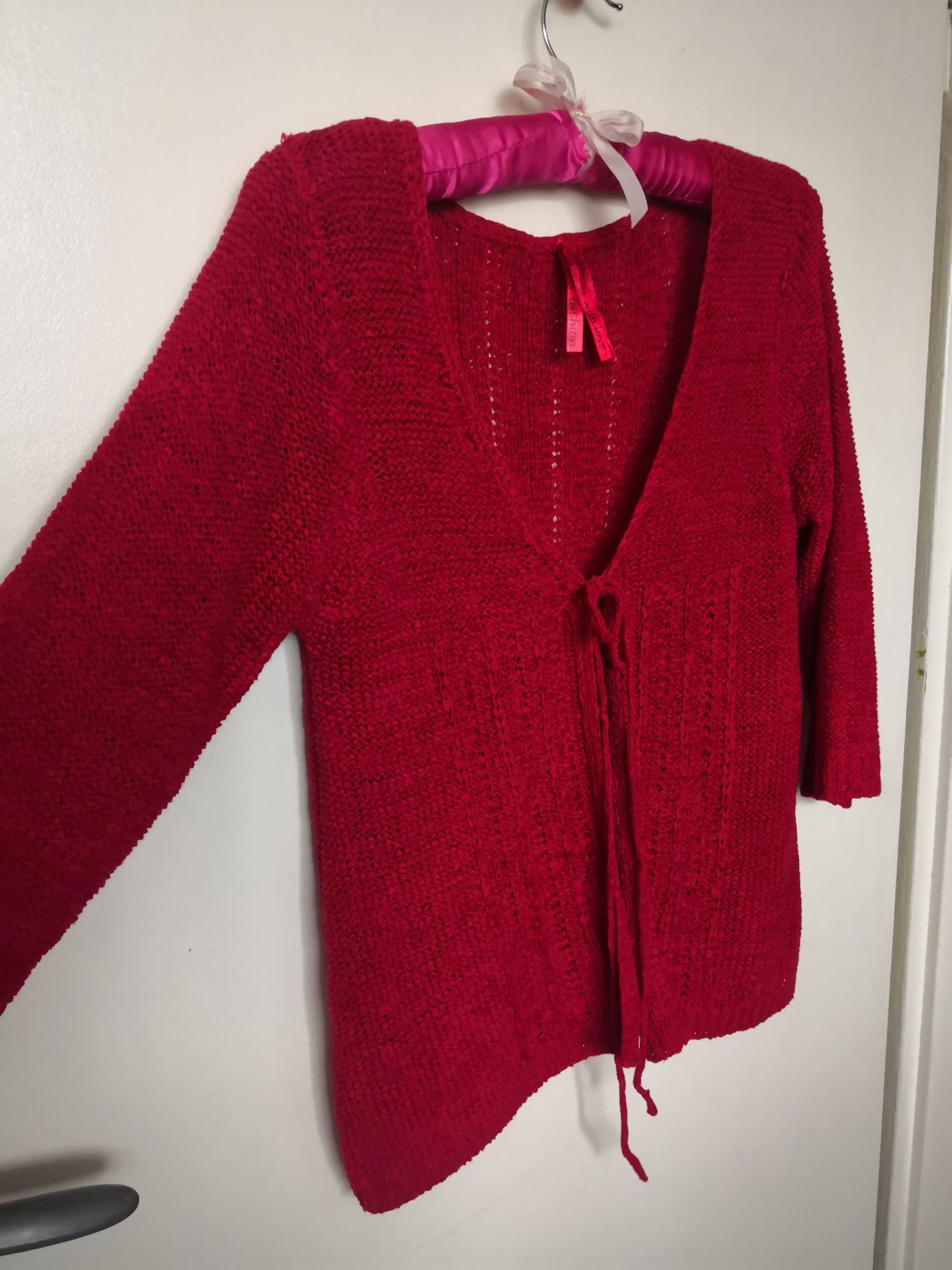 Sweterek narzutka w stylu vintage wiązana sweter