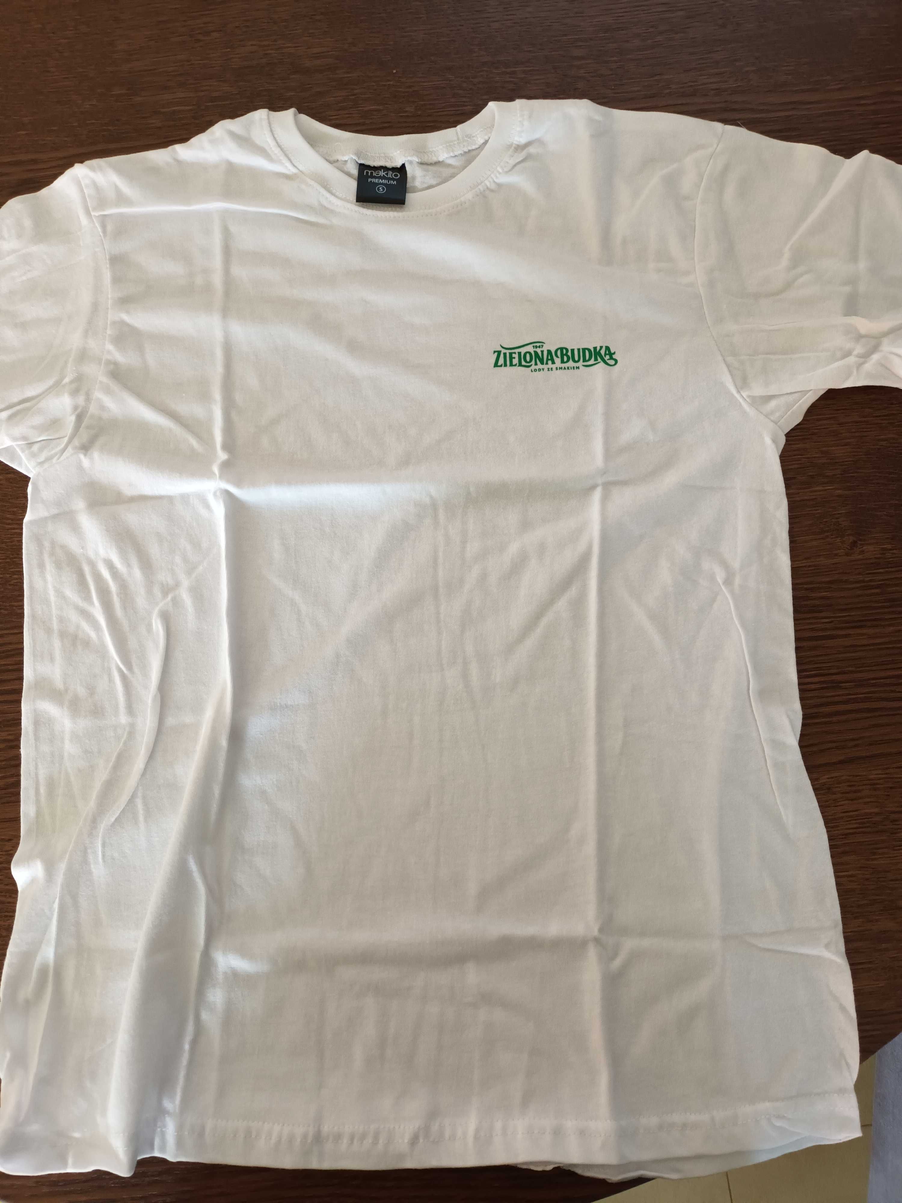 Koszulka t-shirt biała, nadruk zielona budka NOWA
