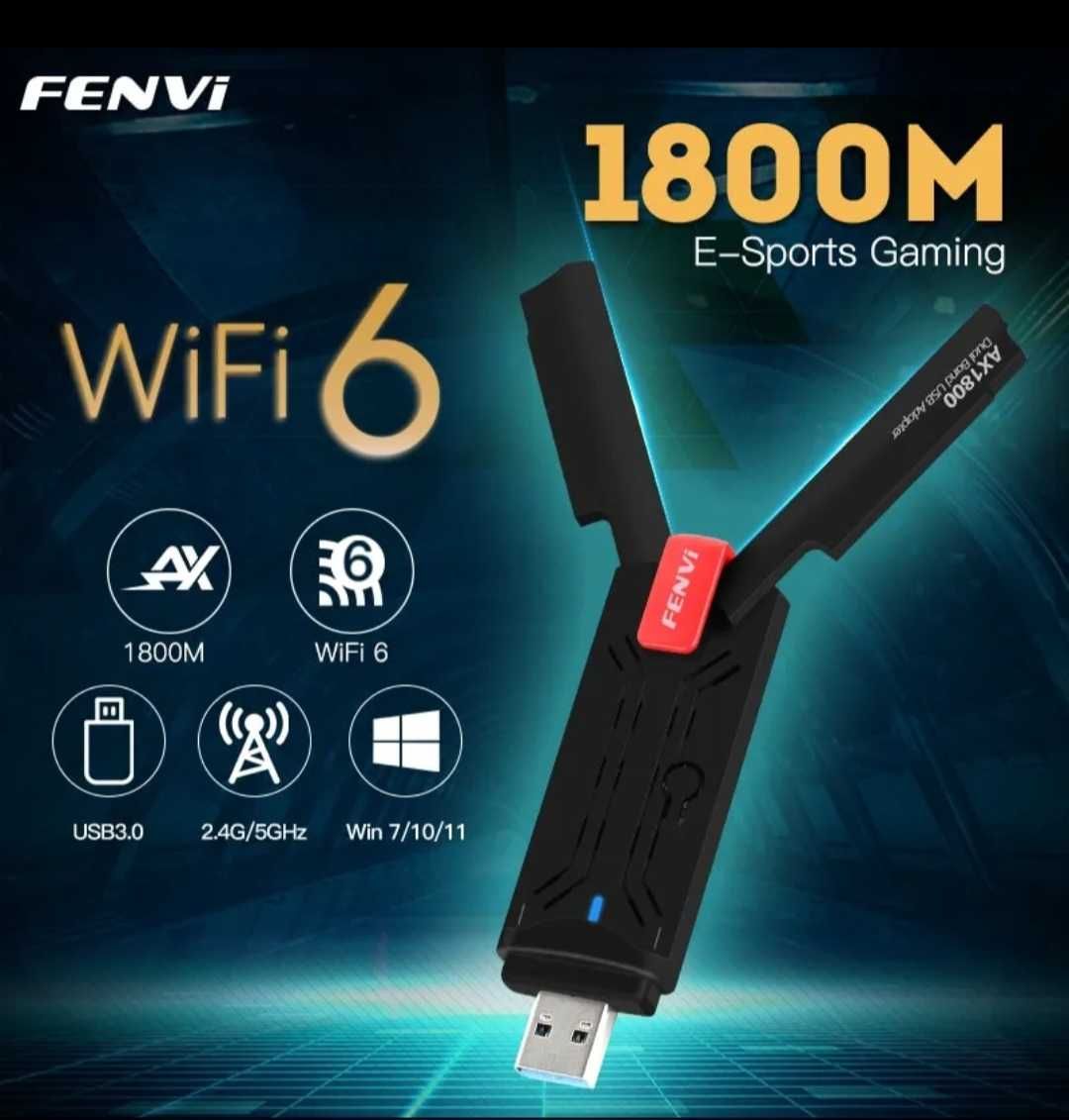 Двухдиапазонный WiFi 6 USB 3.0 aдаптep АХ1800Р Мбит/с 2.4/5Ггц