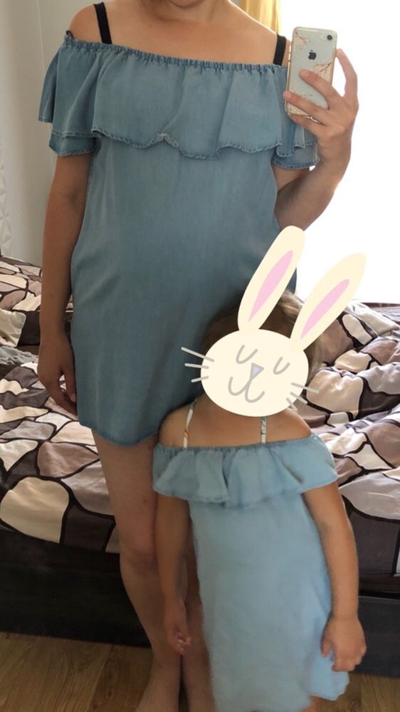 Mama i córka Zara L 104 40 denim sukienki hiszpanki niebieska sukienka