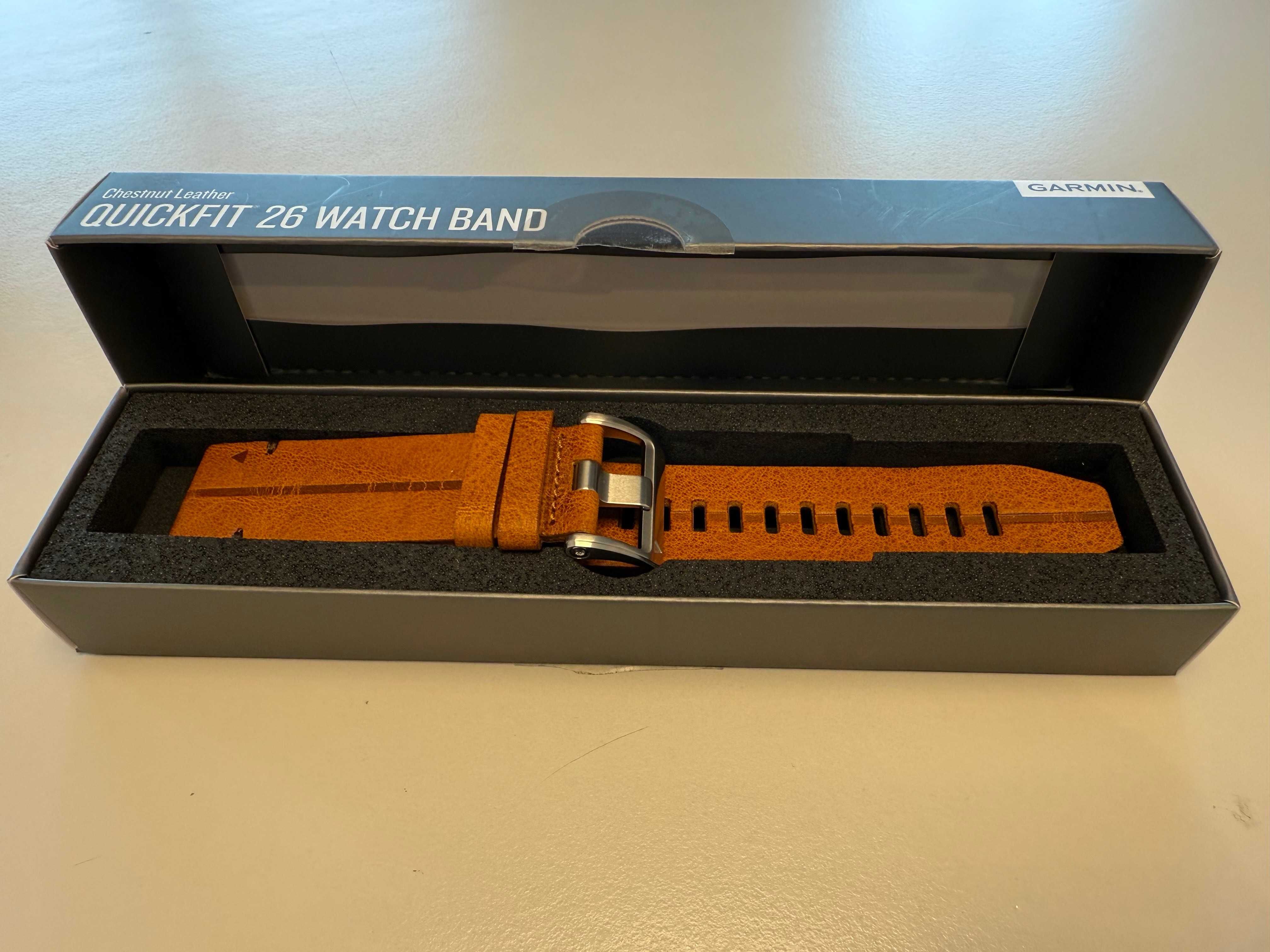 Oryginalny nowy pasek skórzany Garmin orzechowy QuickFit do Fenix 6X