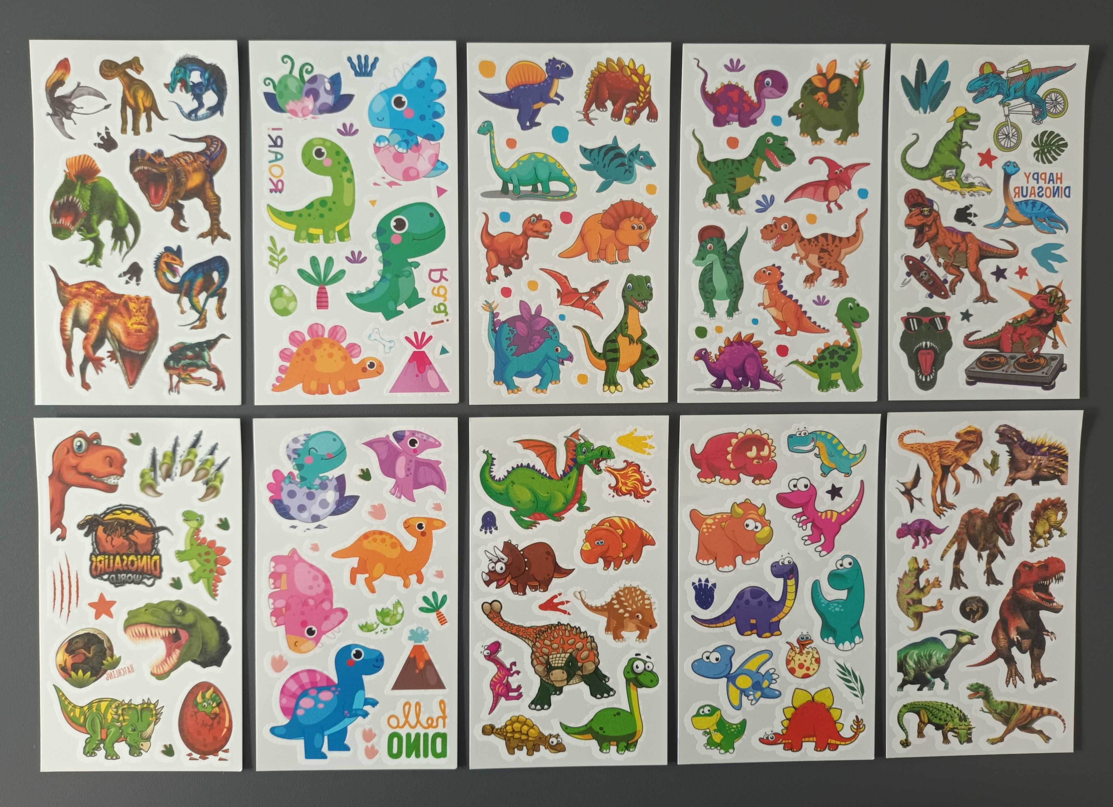 Śliczne tatuaże dziecięce DINOZAURY aż 10 arkuszy!