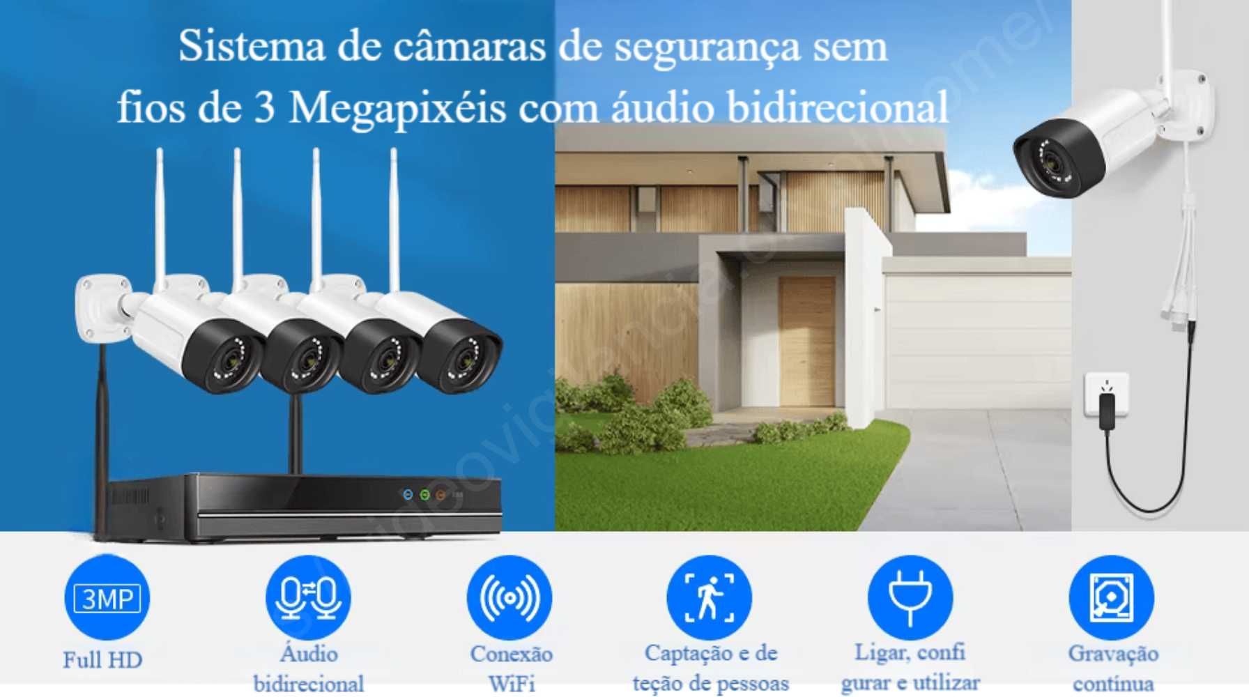 Conjunto ‼️ 8 Canais ‼️ 8 Câmaras ‼️ WiFi ‼️ 3MP ‼️ Deteção Movimento