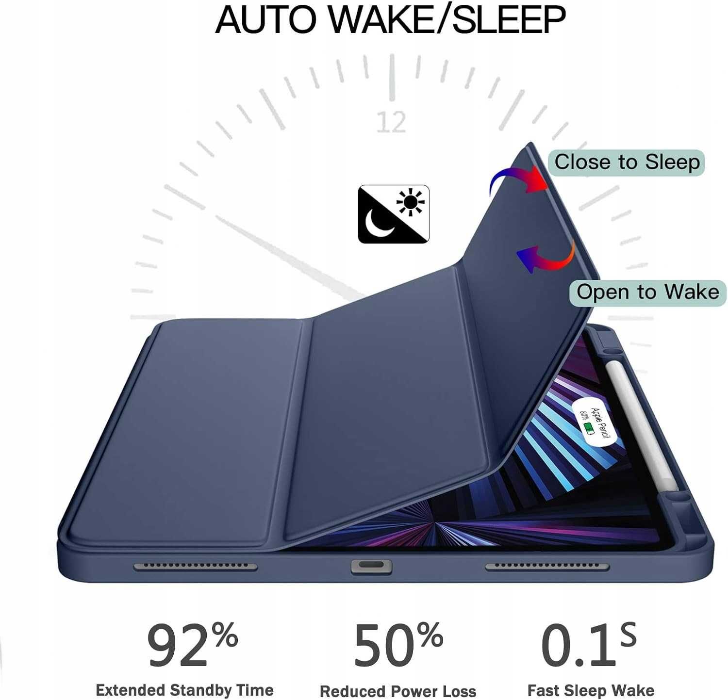Etui Ochronne dla iPada Pro 12,9 6/5/4/3 Gen z Uchwytem na Rysik Nieb
