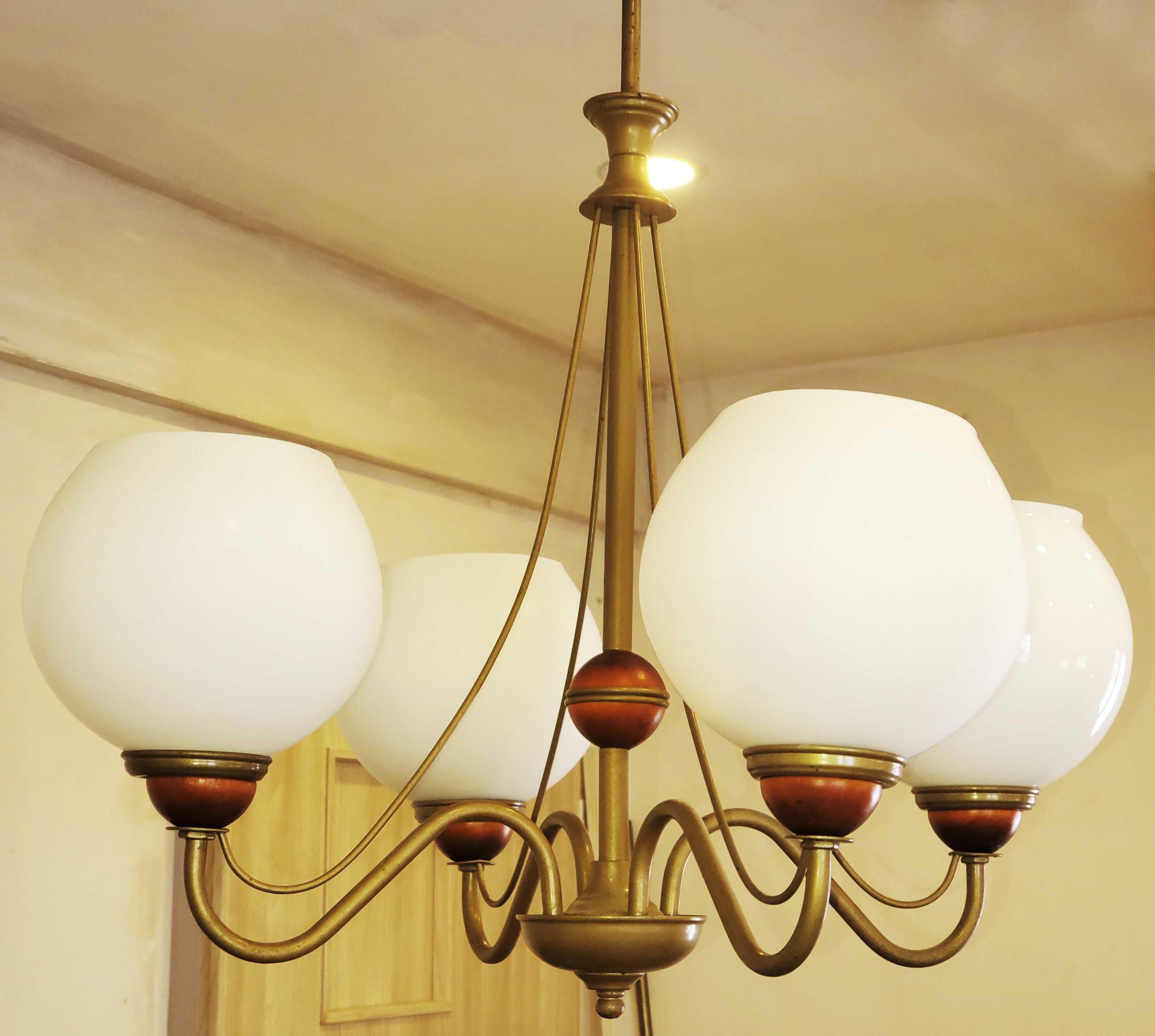 Lampa żyrandol mosiężna cztery klosze