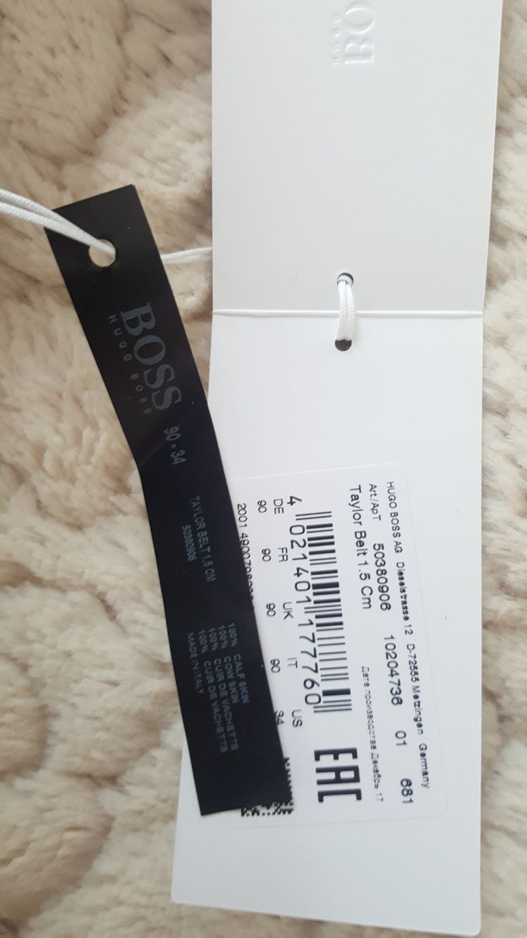 HUGO BOSS nowy skórzany pasek TAYLOR BELT 1,5cm rozm.90