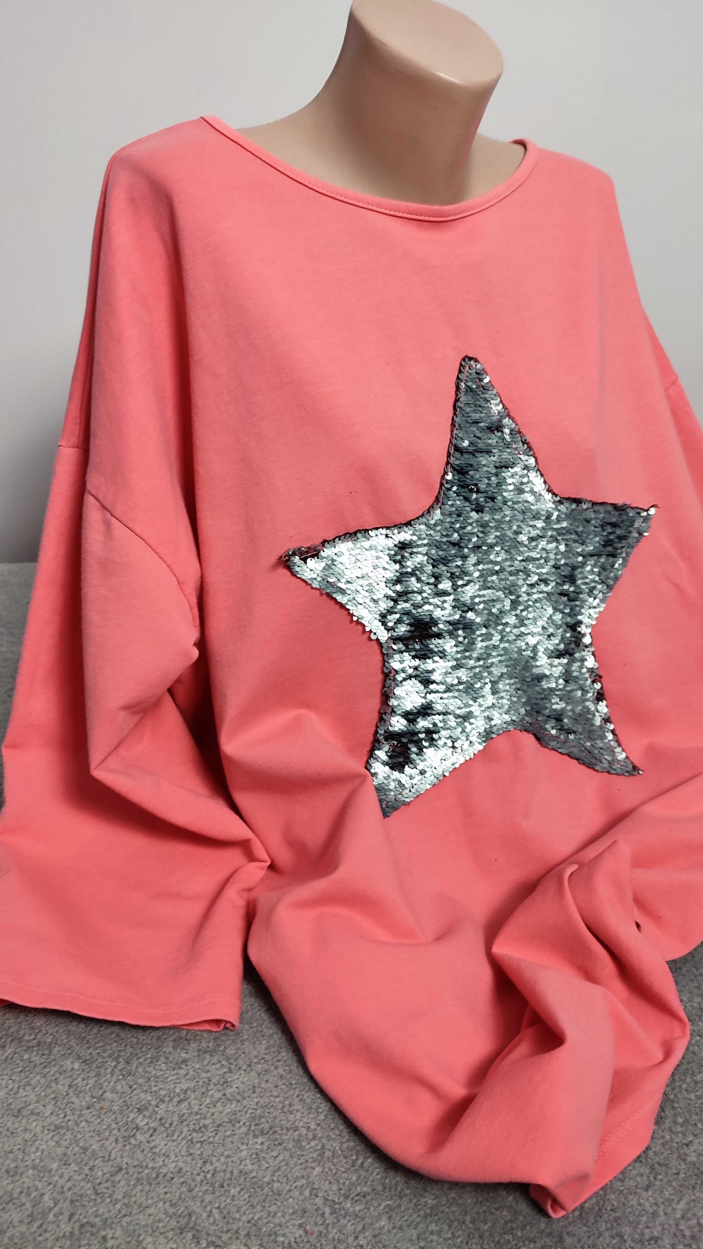 Bluza dresowa plus size z cekinową gwiazdą 100% bawełna